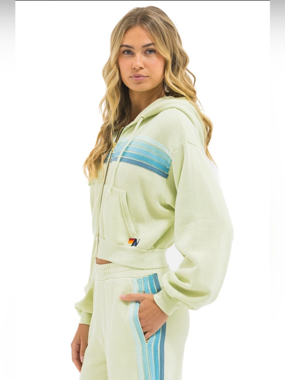 AVIATOR NATION NIP ๐ 5 STRIPE CROPPED ZIP HOODIE RELAXED LIME CREAM SEAFOAM ๐
XS - Picture 6 of 13